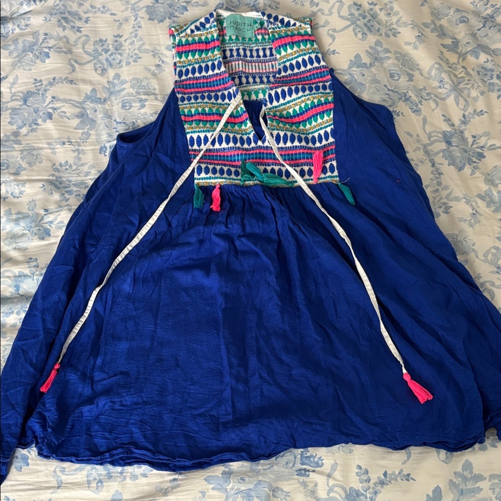 Judith March Blue Dress with Multicolor Accents
